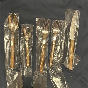 Serena & Lily Stainless Steel Flatware with Brown Wood Handles